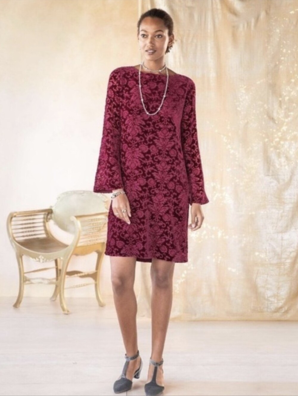 Sundance Womens Dress Velvet Burnout Silk Whimsigoth Ren Fair Garnet Red Large‎